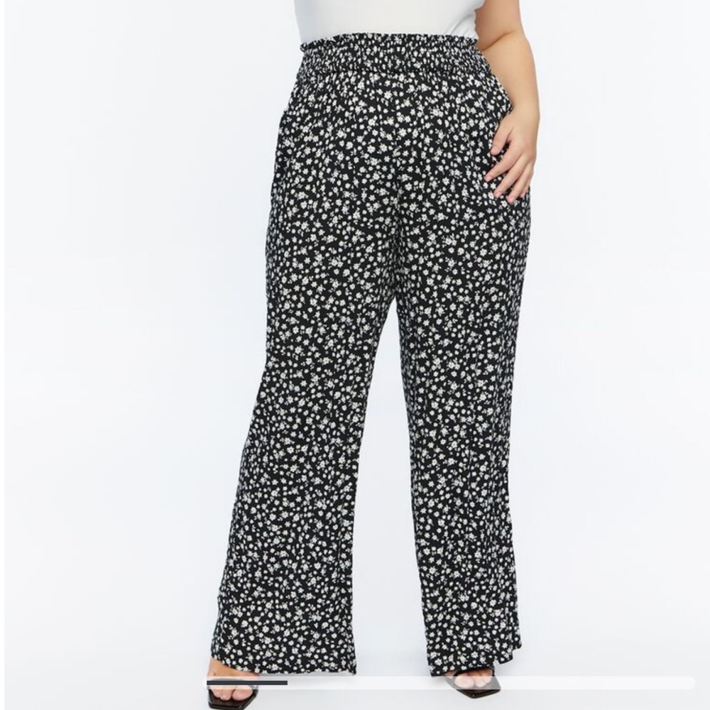 Ditsy Floral Smocked Wide-Leg Pants